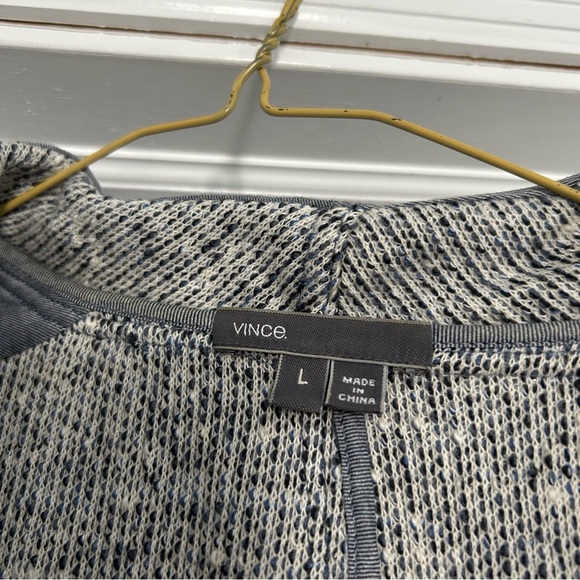 Vince women’s large blue tweed knit open front cardigan sweater lay flat collar - Picture 3 of 7